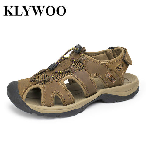 Plus Size 38-47  Men Sandals Genuine Leather Fashion Summer Shoes Men Slippers Breathable  Men's Sandals Causal Shoes Leather