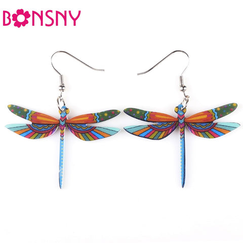 Fashion Dangle Dragonfly Earrings Acrylic Long Drop Earring New Arrival 2015 Spring Summer Style For Girls Women Jewelry