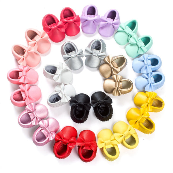 Baby Moccasins Kids Girls Party Princess Casual Shoes PU Soft Flats Bow 14 Colors Baby Girl Shoes First Walkers