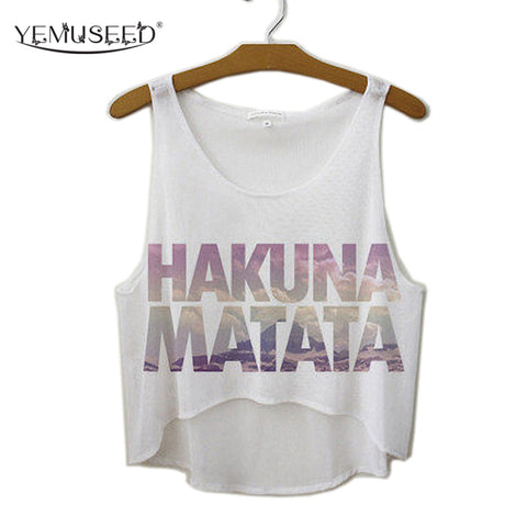 TEMUSEED New Arrival 2016 Summer Style Women T shirt Hakuna Matata Print T-shirt Casual Cropped Top WCT23