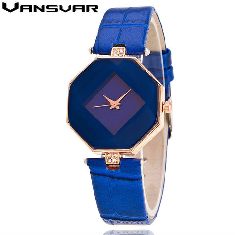 VANSVAR Brand Leather Quartz-watch Luxury Women Rhinestone Watch Fashion Dress Wristwatches Reloj Mujer Relogio Feminino V07
