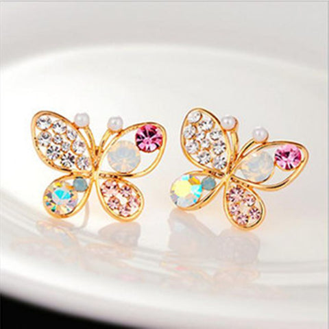 Brincos Sale Trendy Women Animal Jewelry 2016 New Fashion Luxury Hollow Shiny Colorful Crystal Pear Bowknot Stud Earrings E32