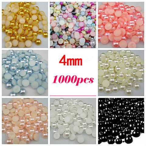 Free Shipping Many Colors 4mm 1000Pcs Craft ABS Imitation Pearls Half Round Flatback Pearls Resin Scrapbook Beads Decorate Diy