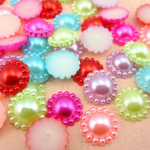 Free Shipping 144Pcs/lot 10mm Imitation Pearls Half Round Flatback Flower Beads Wedding Cards Embellishments DIY Decoration