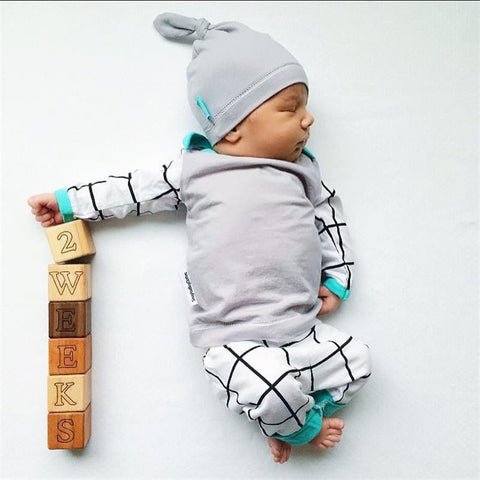 3PCS Set Newborn Kids Baby Boys Girls Outfits Clothes Set T-shirt Tops Casual Long Sleeve + Pants Legging + Hat Baby Clothing