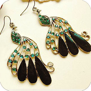 Fashion royal vintage full rhinestone peacock earrings long earrings for women jewelry hot sale Drop Ear wholesale jewelry