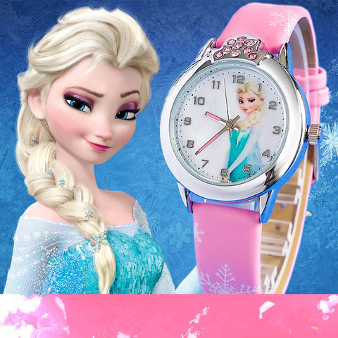 2016 New Cartoon Children Watch Princess Elsa Anna Watches Fashion Kids Cute relogio Leather quartz WristWatch Girl Gift relojes