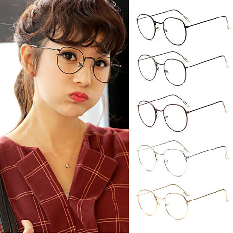 Fashion Vintage Women Eye Glasses frames Plain Mirror Literary Harajuku big Metal oval frame glasses Oculos Feminino Masculino