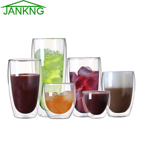 JANKNG 1 Pcs Heat-resistant Double Wall Glass Cup Beer Coffee Cup Set Handmade Creative Beer Mug Tea Mugs Transparent Drinkware