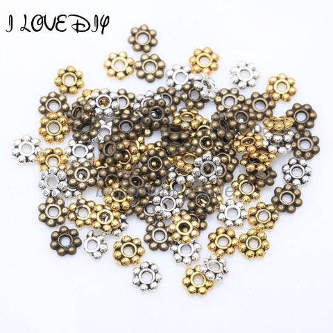 Wholesale 1000pcs Tibetan Gold Silver Flower Spacer Beads Round Metal Daisy Wheel`Spacers 4mm for Jewelry Making