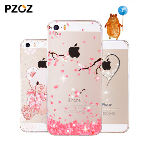 PZOZ For iphone 5se case Rhinestone glitter silicone cover original For iphone 5 s luxury 3D cute cartoon Shell For iphone 5S
