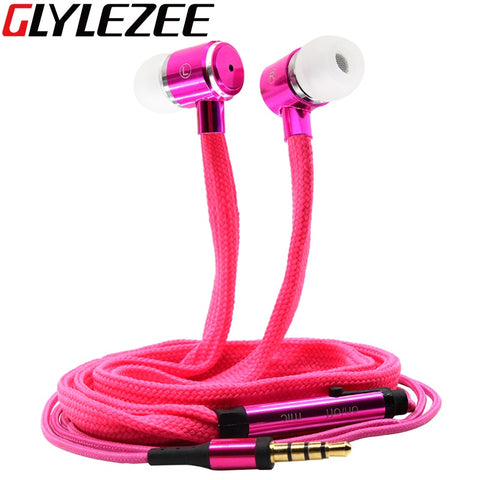 Glylezee Shoelaces Ear Hook Stereo Metal Bass Head Earphone Headset Music Earpieces with Mic Remote Control for Cellphone