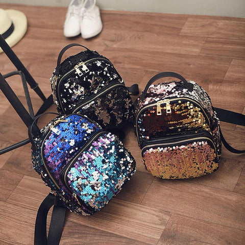 2016 New Arrival Women All-match Bag PU Leather Sequins Backpack Girls Small Travel Princess Bling Backpacks ZD215