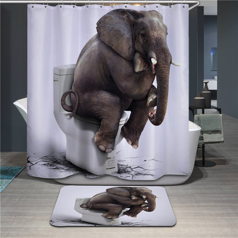 Bathroom Products Polyester Fabric 3D Elephant Printed Shower Curtains Waterproof Washable Curtains 180*180cm,12pcs Hooks