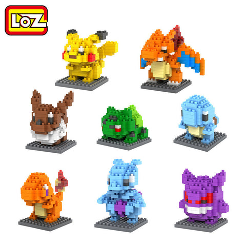 LOZ Mini Poket Monster Pikachu Toys Charmander Bulbasaur Squirtle Mewtwo Eevee Anime Model Blocks