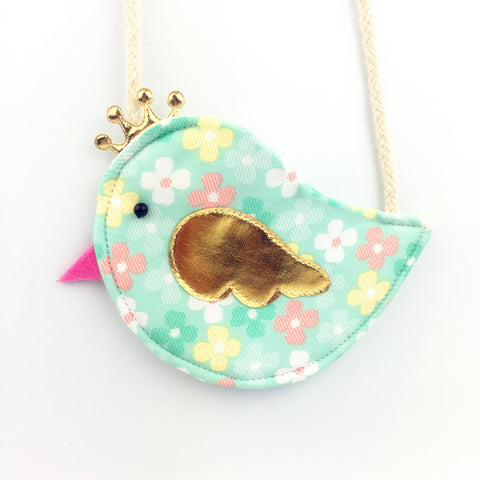 Gold Crown Bird Children Coin Purse Cute Baby Girls Colorful Messenger Bag Handmade Cotton Fabric Bag for Kids Gift for Children