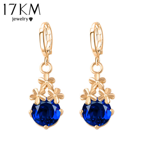 17KM 8 Colors Fashion New Crystal Flower Drop Earrings Gold Color Pendant Water Drop Earring Brincos Earrings For Women