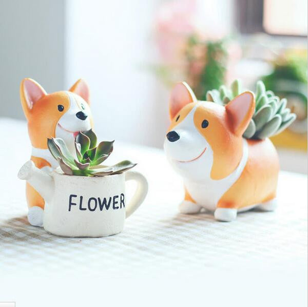 Creative Resin Flowerpot Kawaii Corgi Garden Pots Planters Jardin Bonsai Desk Succulent Flower Pot Can Mix Order Dropshipping