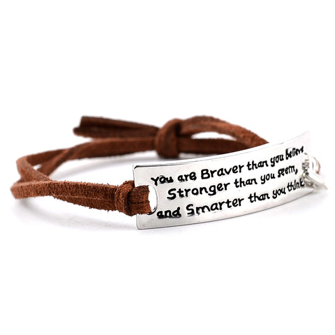 "You are Braver Than you Believe Stronger than you seem" Inspirational Motivational Leather Bracelet Fashion Jewelry Men Women