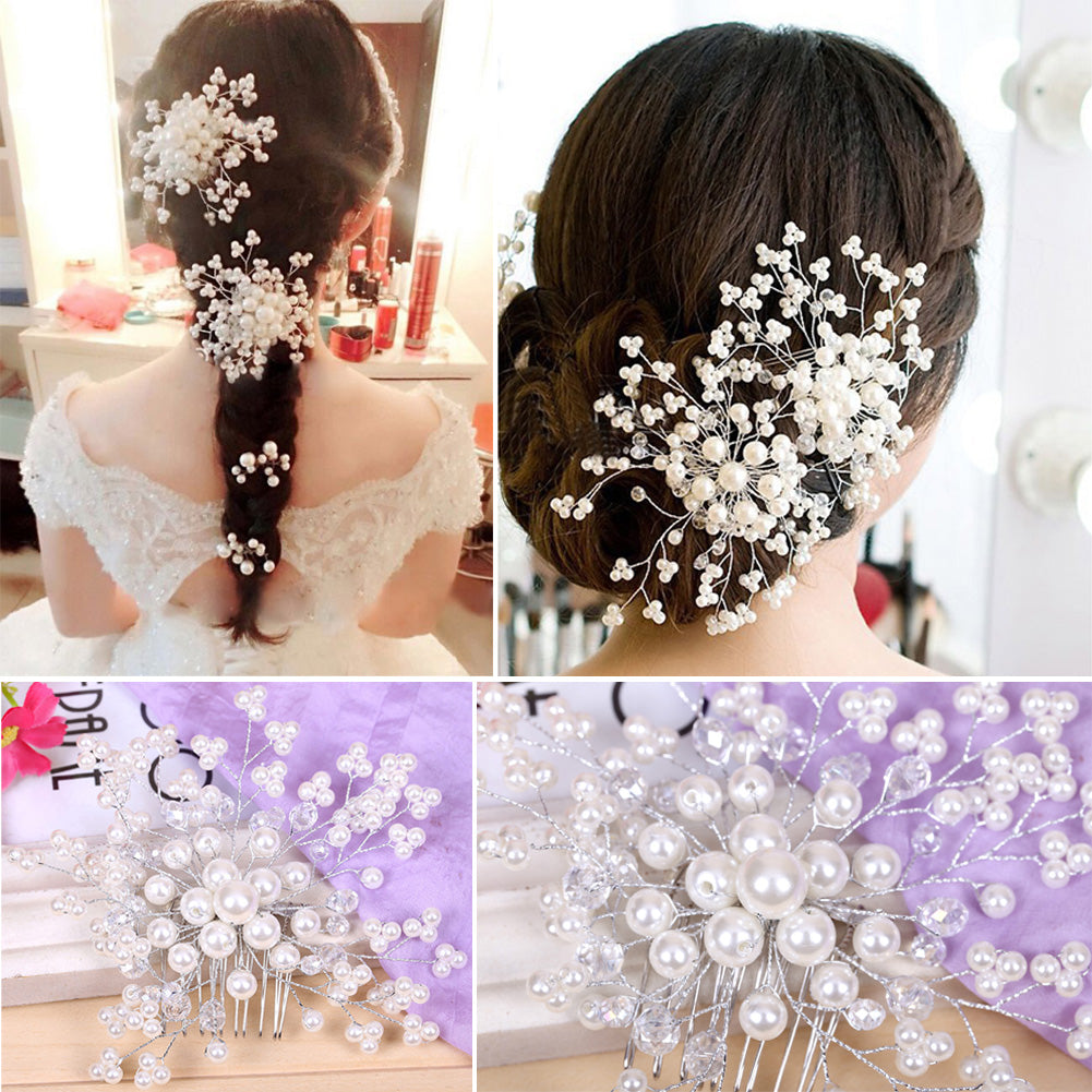 Wedding Hair Accessories Elegant Crystal Pearl Hair Clips Bridal Tiara Korea Hairpin Romantic Wedding Hair Jewelry Hair Comb SL