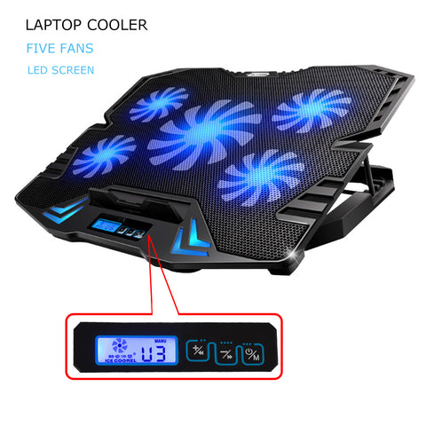 12-15.6 inch laptop Cooling Pad  Laptop cooler USB Fan with 5 cooling Fans Light Notebook Stand and Quiet Fixture for laptop