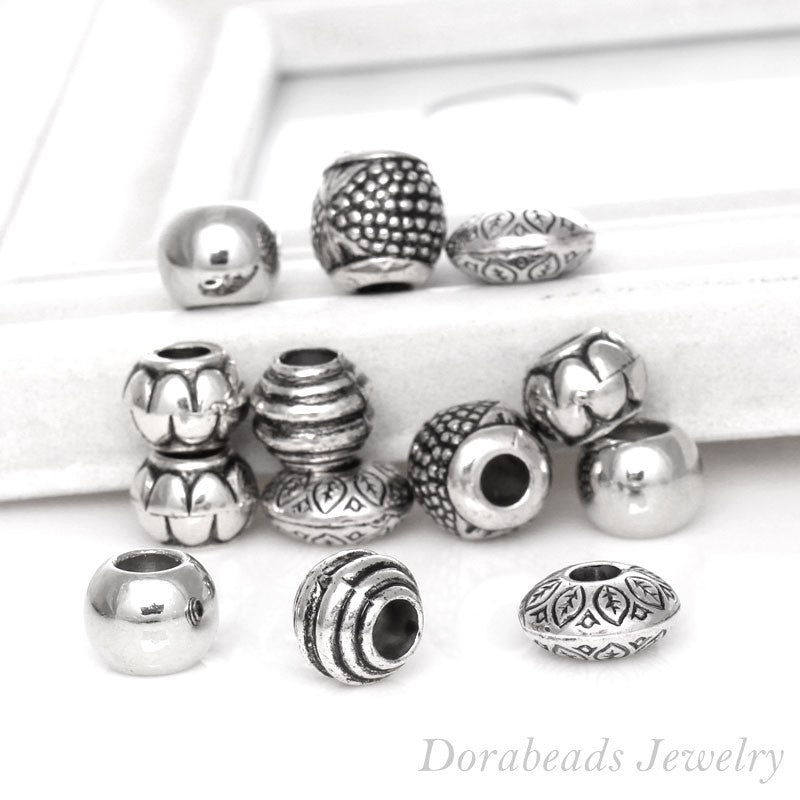 Doreenbeads 50PCs Mixed Antique Silver  Acrylic Beads  Spacers Beads Fit European Charm  (B03266), yiwu