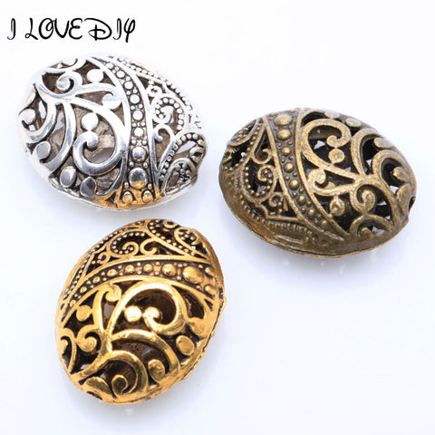 10pcs/lot Antique Silver Color Tibetan Silver Ellipse Shaped Hollow Spacer Bead Findings for Jewelry Making