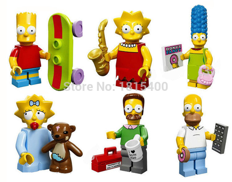 The Simpsons Mini Fiugres DIY Plastic Toy Dolls Kids Construction Toys Bricks Building Blocks Compatible With Lego 6pcs/lot