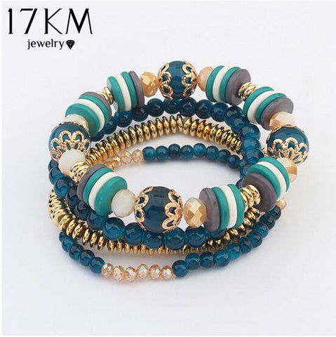 17KM Bohemia Beach Style Brand Jewelry multi layers Bracelet Alloy Color Acrylic Beads Rope Chain Bracelets For Women pulseira