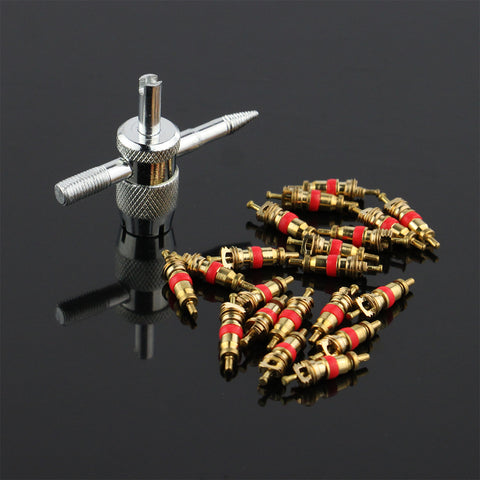20 pieces copper valve core with 4-in-1 tire valve stem removal tool tire repair tool valve core removal tool tire cleaning tool