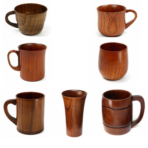 7 Styles Primitive Handmade Natural Wood Wooden Mug Breakfast Beer Milk Coffee Tea Portable Travel Cup Mug Home Bar Drinkware