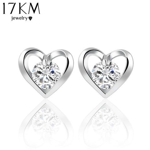 17KM Romantic Flower Heart Crystal Stud Earrings Alloy Silver Color Design Zircon Earrings Fashion Jewelry For Women CS11