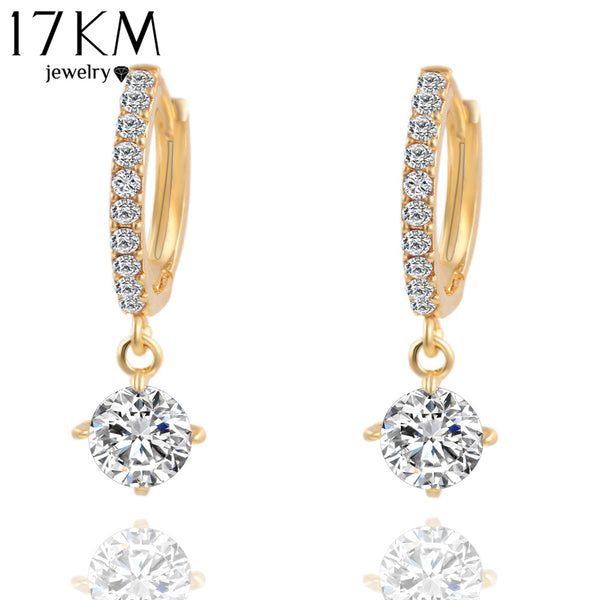 17KM Charm Brincos Geometric Round Crystal Stud Earrings Gold Color Zircon Pendant Earrings Pendiente Earrings For Women CS11