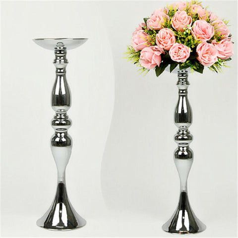Silver Metal Candle Holders 50cm/20'' Stand Flowers Vase Candlestick As Road Lead Candelabra Centre Pieces Wedding Decoration