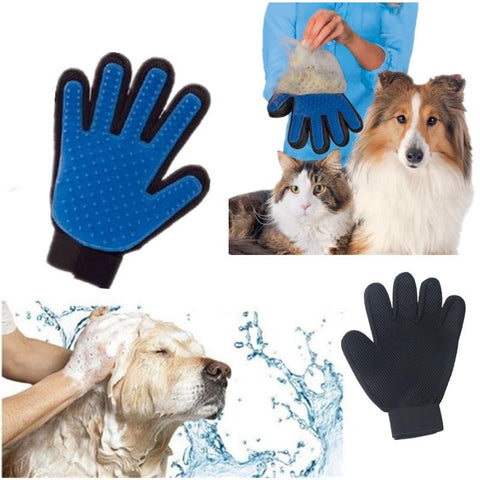 Product Silicone True Touch Glove Deshedding Gentle Efficient Pet Grooming Dogs Bath Pet Supplies Blue