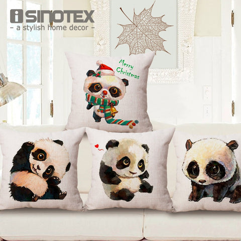 Cushion Cover Cute Panda Cotton Linen Throw Pillow Case Baby Room Decorative Sofa Chair Seat 45*45Cm/17.7*17.7'' Merry Christmas