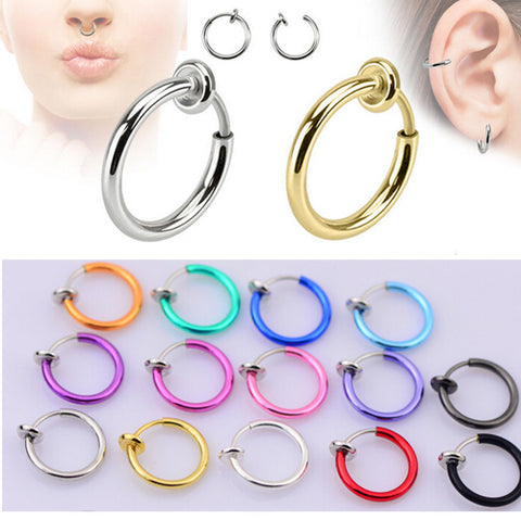 2 Piece Fake Nose Ring Goth Punk  Lip Ear Nose Clip On Fake Piercing Nose Lip Hoop Rings Earrings Golden Rose Gold body jewelry
