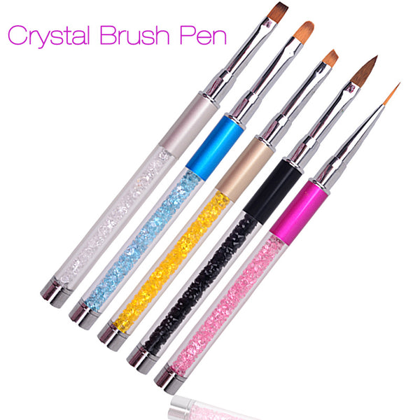 Nail Art Brush Pen Rhinestone Diamond Metal Acrylic Handle Carving Powder Gel Liquid Salon Liner Nail Brush With Cap 2017 New