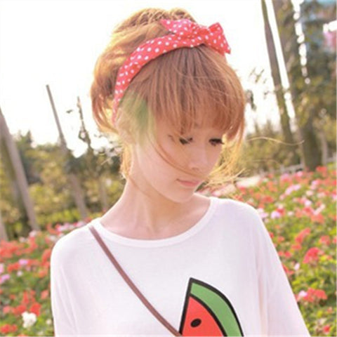 1Pcs Cute Korean Dots Bunny Rabbit Ear Ribbon Headwear Hairband Metal Wire Scarf Headband Hair Band Accessories 20 Colors