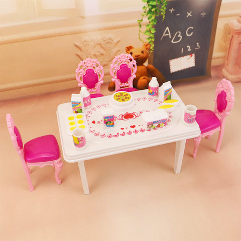 17pcs In 1, Dinner Table Set For Barbie And Kelly Doll's House Furniture, Doll Accessories.