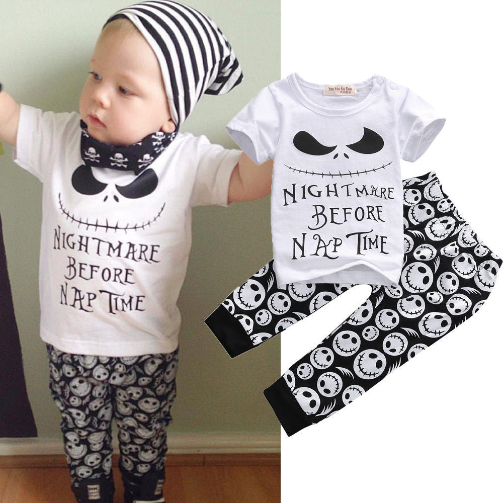 2PCS Set Newborn Toddler Kids Baby Boys Clothes Set Skull Outfits Clothes T-shirt Tops + Pants 2pcs Clothing