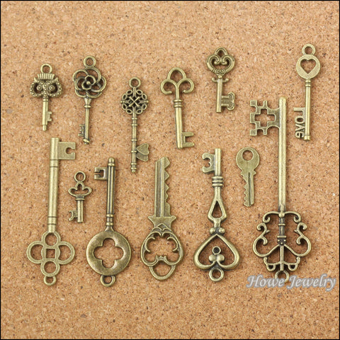 Wholesale 117 pcs Vintage Charms Mixed Keys Pendant Antique bronze Fit Bracelets Necklace DIY Metal Jewelry Making 10012