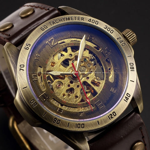Luxury Brand Men's Retro Bronze Steampunk Skeleton Automatic Mechanical Relogio Leather Sport Men's vintage Casual Wrist Watch