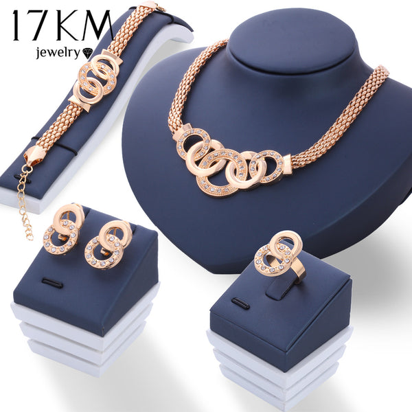 17KM New Vintage Jewelry Sets African Bead Beads Statement Necklace Earrings Bracelet Ring Women Wedding Party Accessories