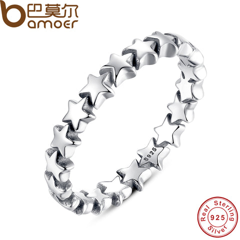 BAMOER Star Trail Stackable Finger Ring For Women Wedding 100% 925 Sterling Silver Jewelry 2016 New Collection PA7151