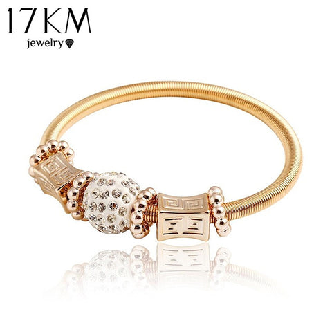 17KM Charm Gold Color Rock Weaving Alloy Zircon Elastic Pulseiras Feminina Charm Bracelets & Bangles For Women Fashion Jewelry