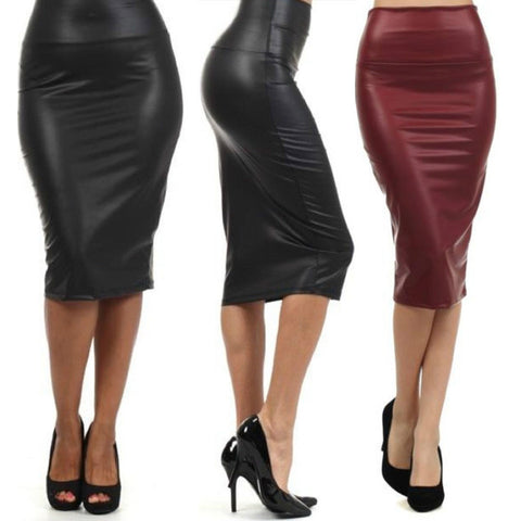 free shipping plus size high-waist faux leather pencil skirt black skirt 12 colors XS/S/M/L/XL