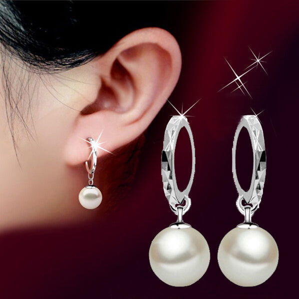 Korean Fashion Jewelry Pearl  Hook Dangle Earrings Elegant Women Statement Drop Earrings Free Shipping