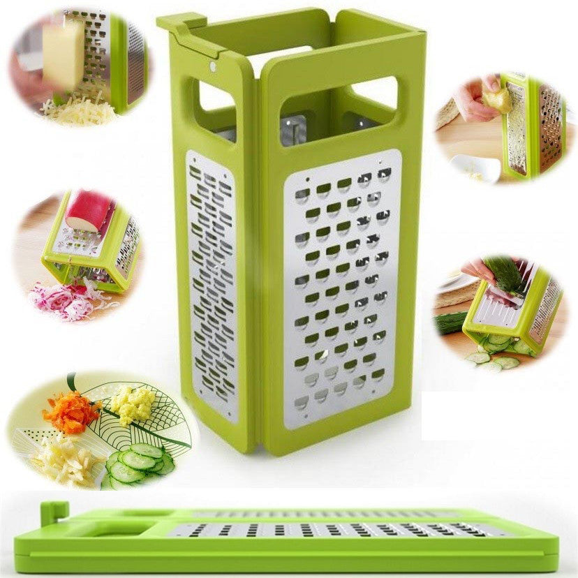 Kitchen Gadgets 4 In 1 Folding Box Grater Device Shredded Cheese Slicer Flat Coarse Fine Ribbon Etched Blades Cooking tools