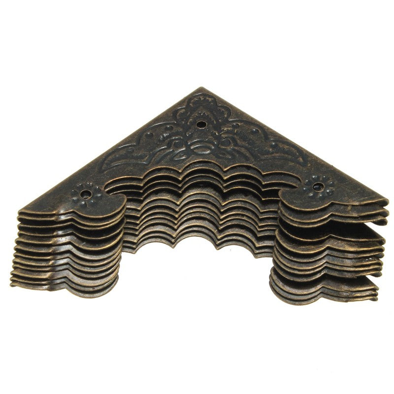 12pcs Bronze Decorative Antique Brass Jewelry Wine Gift Box Wooden Corner Protector Guard 55x40mm In Stock